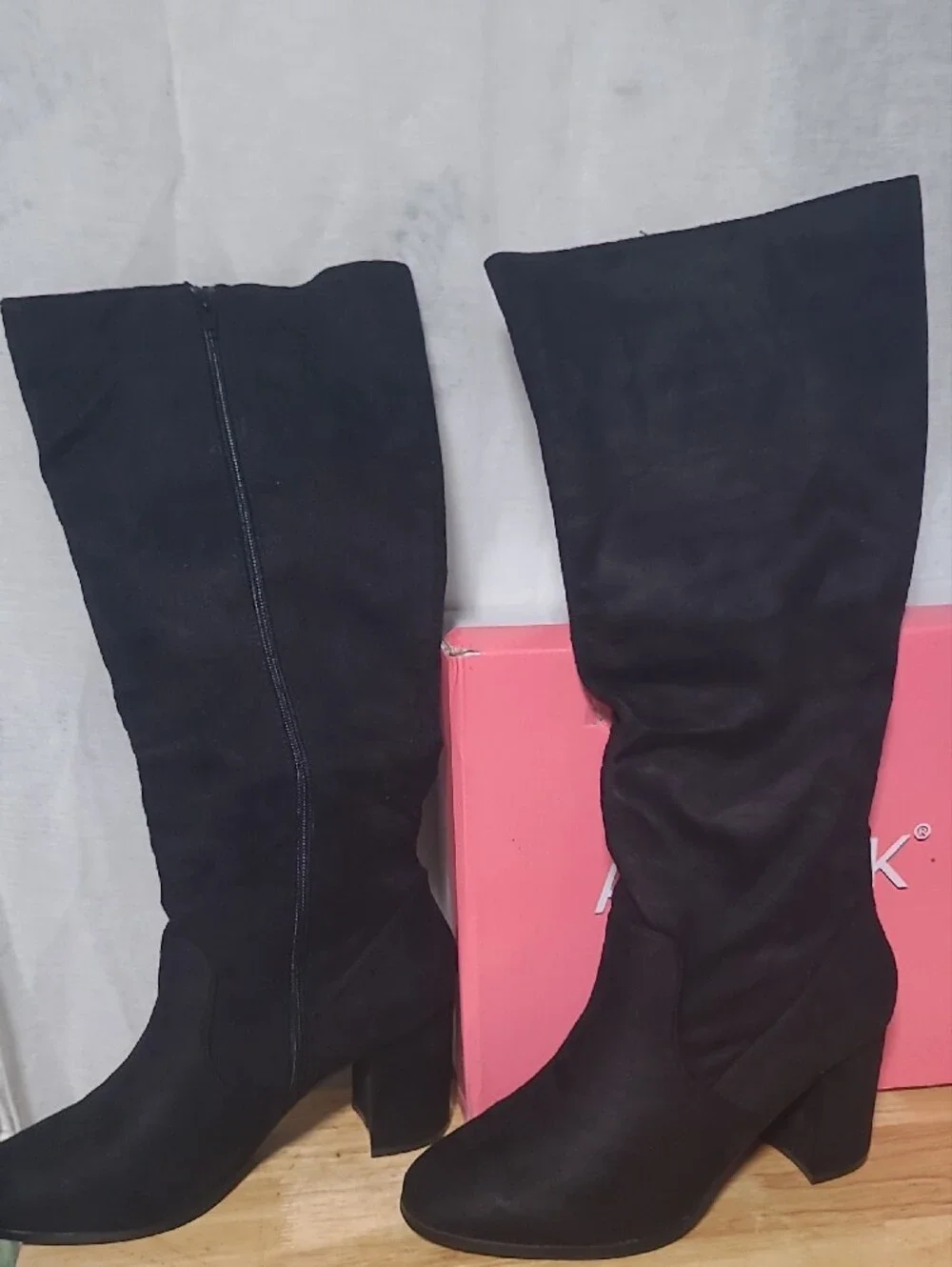 Allegra K Black Over-the-Knee Block Heel Boots
